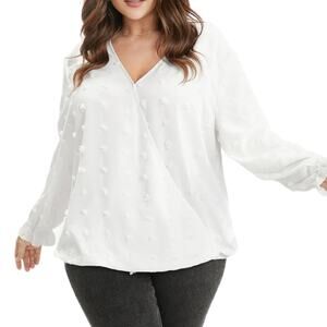 Bloomchic White Polka Dot Faux Wrap Shirt Size 22/24